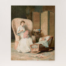 Vintage 1888 Mère et bébé dormant, restauré