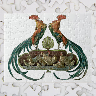 Puzzle Vintage Art Nouveau Chickens and Roosters