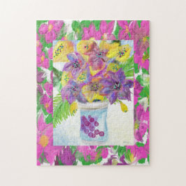 Puzzle Vintage cadre et bouquet de fleurs