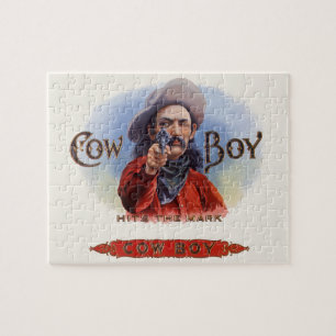 Puzzle Vintage Cigar Étiquette Art, Cowboy frappe la marq