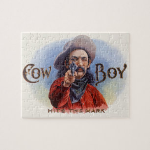 Puzzle Vintage Cigar Étiquette Art, Cowboy frappe la marq