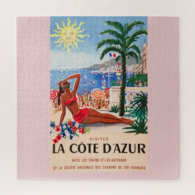 Puzzle Vintage Côte d'Azur Beach Girl (Vertical)