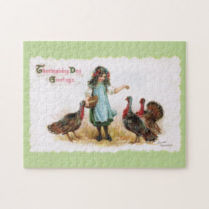 Puzzle vintage de fille et de dindes de ferme de