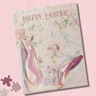 Puzzle Vintage Ears Bunny de Pâques avec Floral victorien