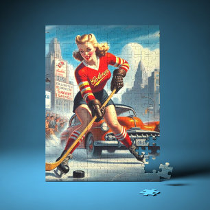 Puzzle Vintage fille de hockey