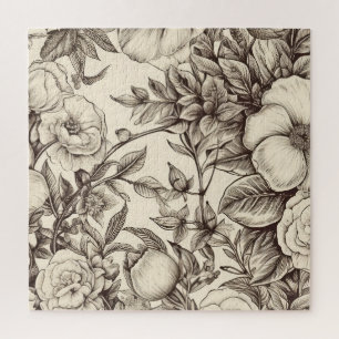 Puzzle Vintage Floral Sepia Motif (2)