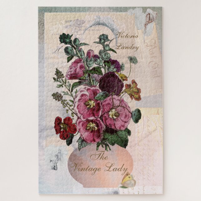 Puzzle Vintage Hollyhock dans Lettres Collage (Vertical)