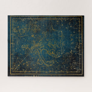 Puzzle Vintage Illustrated Dark Blue & Gold Star Map