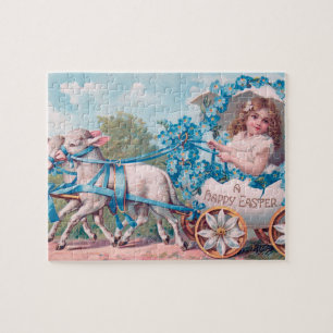 Puzzle Vintage mignonne fille dans le transport d'oeufs d