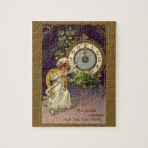 Puzzle Vintage Nouvel An Eve Irlandaise Lass Horloge à Mi