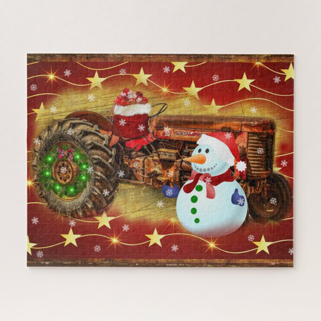 Puzzle Vintage Red Farm Tracteur Noël (Horizontal)