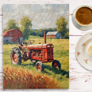 Puzzle Vintage Red Tractor Farm Rétro Campagne Rustique