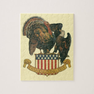 Puzzle Vintage Thanksgiving Turkey, Eagle, American Flag