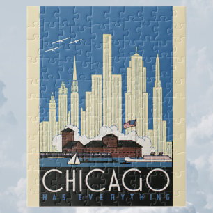 Puzzle Vintage voyage Chicago a tout City Skyline