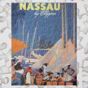 Puzzle Vintage voyage, Port de Nassau, Floride, Bateaux à