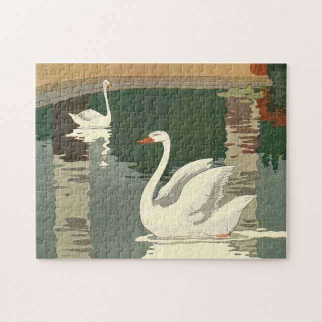 Puzzle Vintages cygnes blancs illustrés (Horizontal)