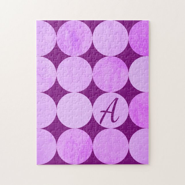 Puzzle Violet, Violet Magenta et Cercles roses Monogramme (Vertical)