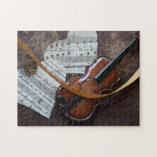 Puzzle Violon avec livre et coeurs