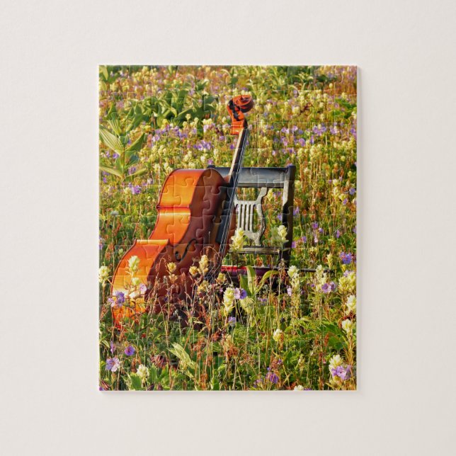 Puzzle Violoncelle avec la chaise dans un domaine des (Vertical)