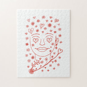 Puzzle Visage d'art en ligne romantique dessiné à la main