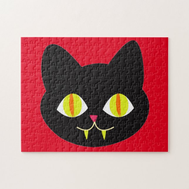 Puzzle Visage de chat effrayant avec grands yeux verts, d (Horizontal)
