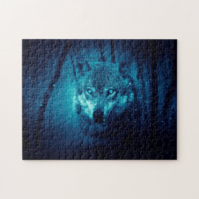 Puzzle Visage de loup dans la forêt d'imaginaires sombres (Horizontal)