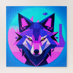 Puzzle Visage de loup néon futuriste dans l'art géométriq