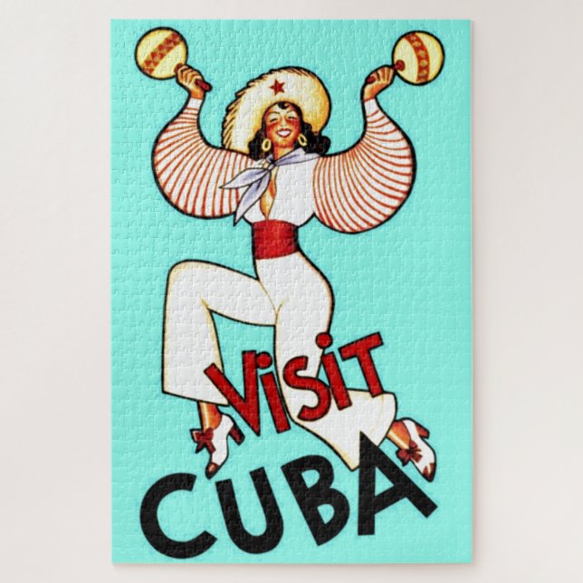 Puzzle Visitez Cuba Vintage voyage Illustration Art (Vertical)