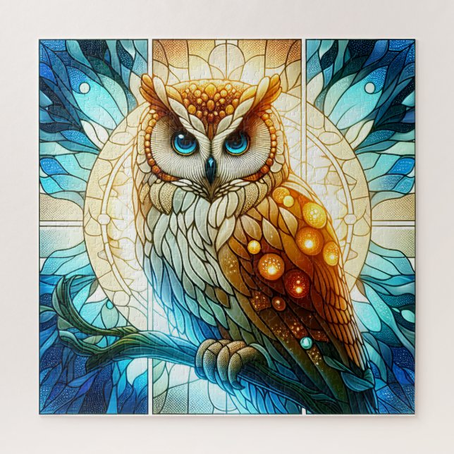 Puzzle Vitrages Majestic hibou vibrante art abstrait (Vertical)