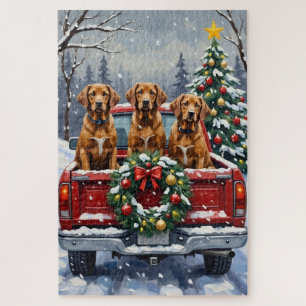 Puzzle Vizsla camion rouge de Noël vacances