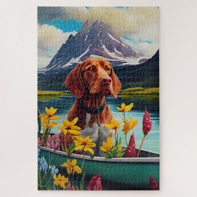Puzzle Vizsla sur une rame : une aventure Pittoresque (Vertical)