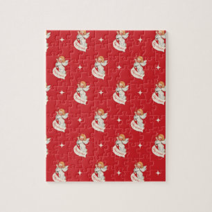 Puzzle Vœux de Noël vintage, anges avec des étoiles