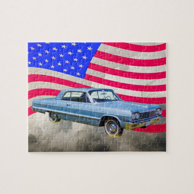 Puzzle Voiture 1964 de Chevrolet Impala et drapeau (Horizontal)