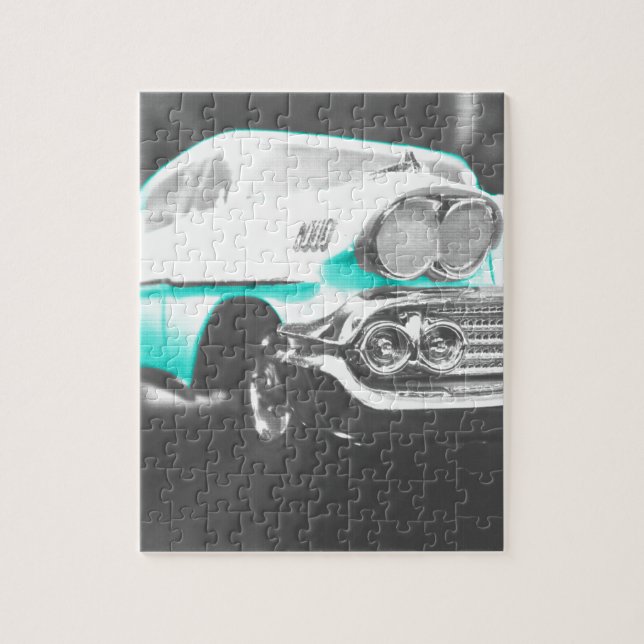 Puzzle Voiture classique bleu vif à chevy impala 1958 (Vertical)