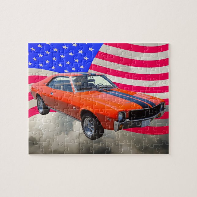 Puzzle Voiture d'AMC Javlin avec le drapeau américain (Horizontal)