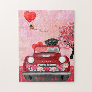 Puzzle Voiture de chien Schnauzer avec les coeurs Valenti