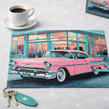 Voiture Rose Rétro des Années 50 Diner de la Mi‑Si