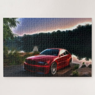 Puzzle Voiture rouge chaude au lac