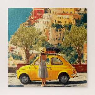 Puzzle Voitures Jaunes Vintage au Bord de la Côte Amalfit