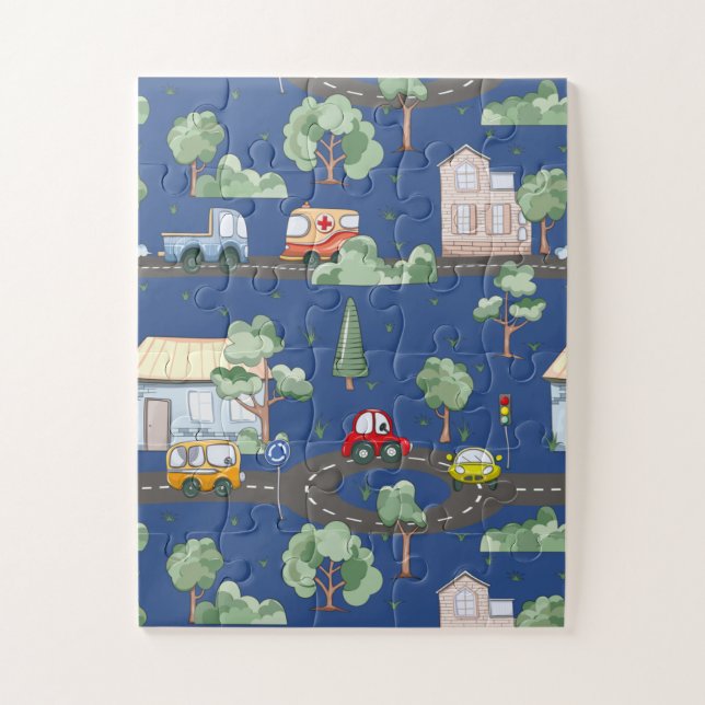 Puzzle Voitures mignonnes en Ville Motif pour petits garç (Vertical)