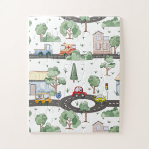 Puzzle Voitures mignonnes en Ville Motif pour petits garç
