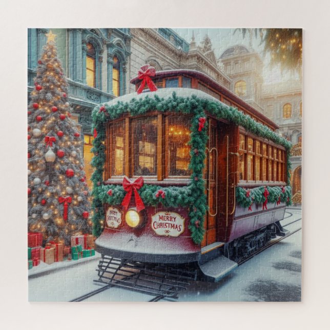 Puzzle Voiturette de Noël Vintage en Neige (Horizontal)