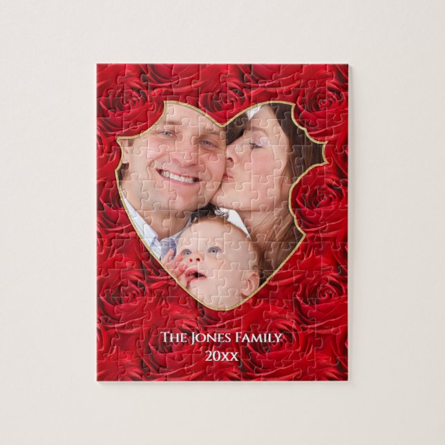 Puzzle Votre photo : Cadres Coeur Motif Rose rouge Noël (Vertical)