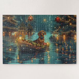 Puzzle Voyage de Noël festif du teckel