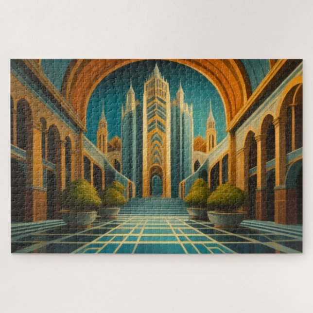 Puzzle Vue Cityscape Couleurs Musulées Style Art Déco (Horizontal)