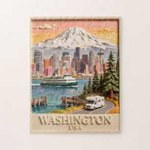 Puzzle Vue panoramique texturée de la ville de Seattle, W