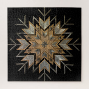 Puzzle Walnut mit Strohstahl und Schneeflocken