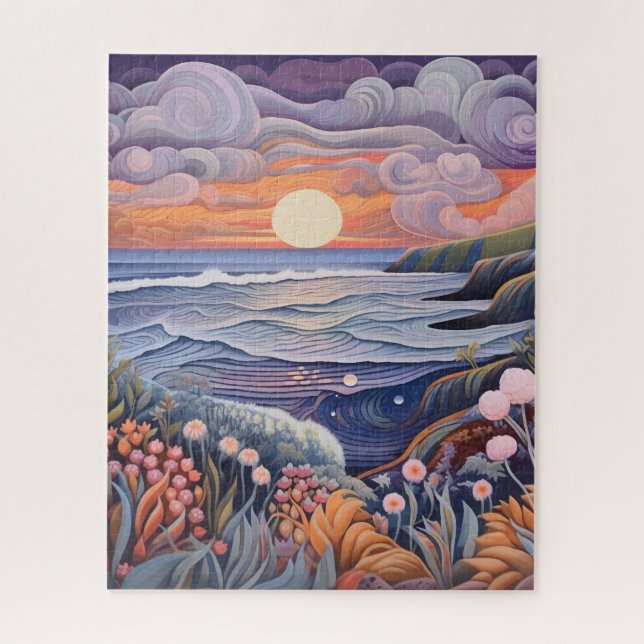 Puzzle Watercolor Beach Scene (Vertical)