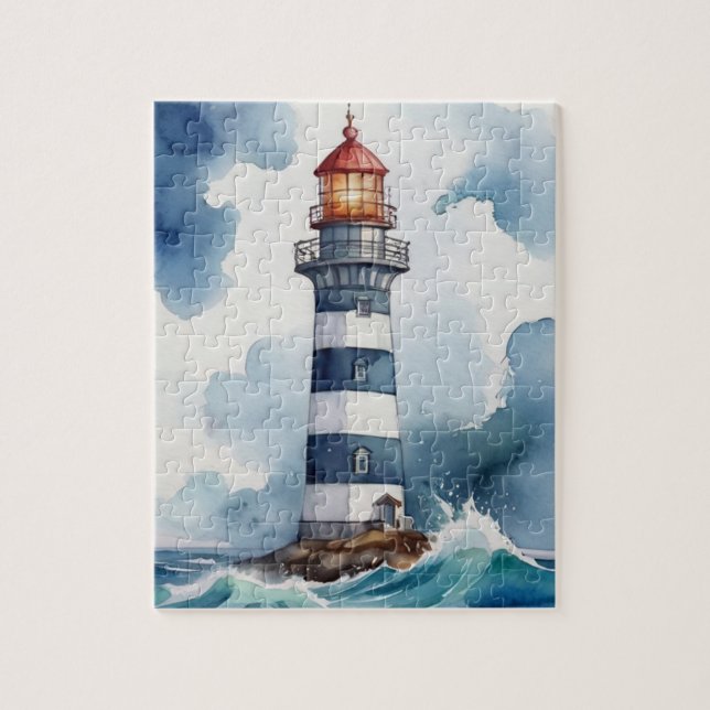 Puzzle Watercolor Lighthouse Storm Météo (Vertical)