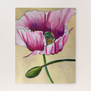 Puzzle Watercolor pink poppy art flower
